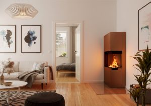 Spartherm-Kaminofen-Zircon-2R-rostbraun-metallic-mit-Eckscheibe